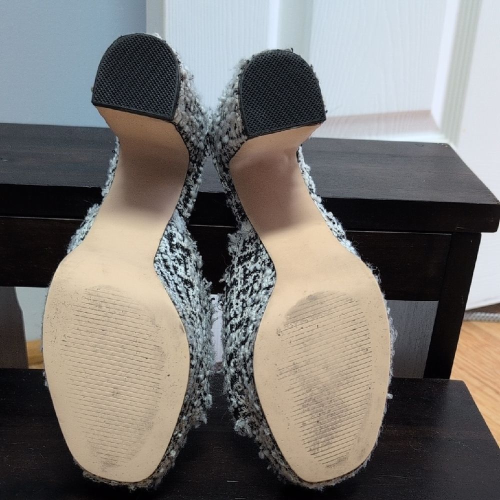 JF London Heather Throwback Black & White Tweed Houndstooth Heeled Mule Size 8.5 - Picture 3 of 8